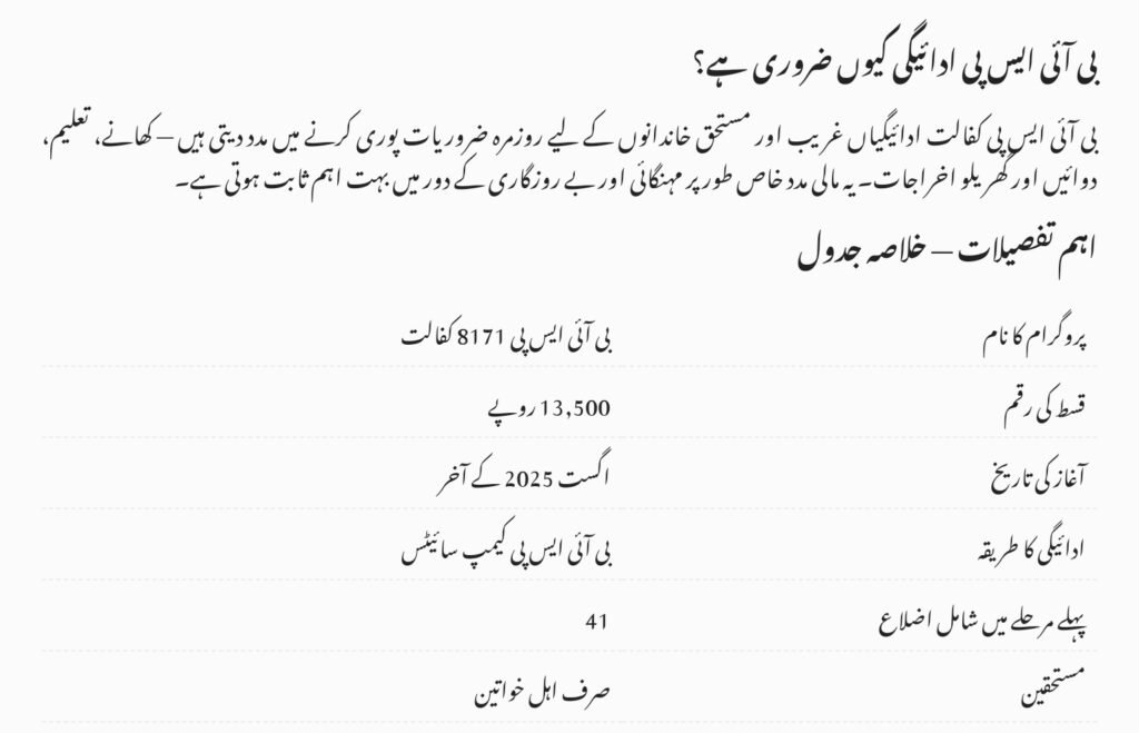 BISP 8171 Payment Schedule